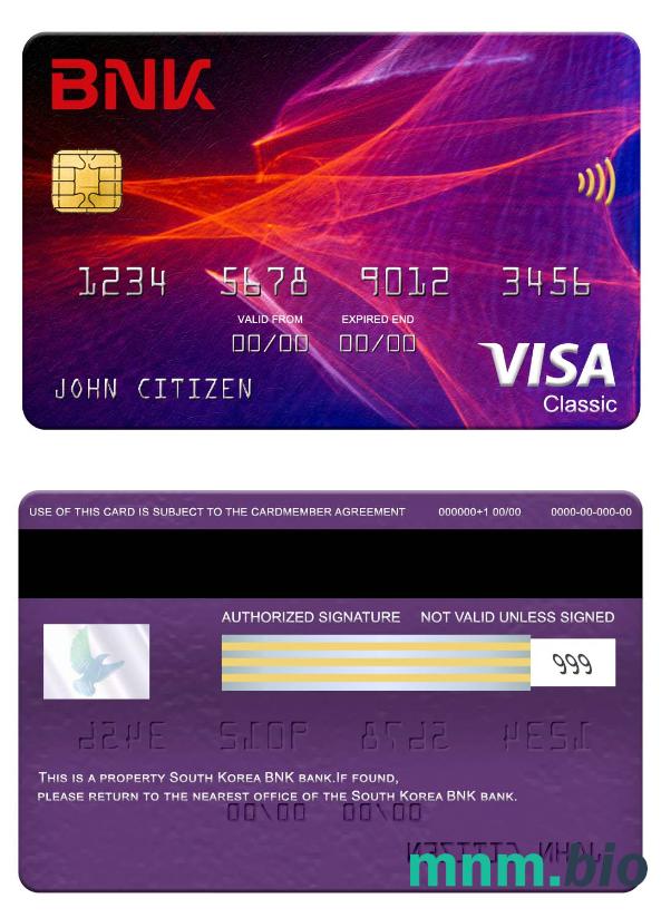 South Korea BNK bank visa klasyczny karta przykład w formacie PSD